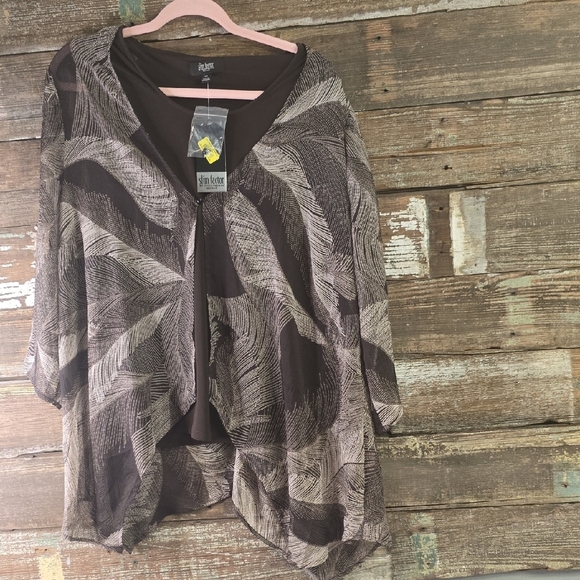 Slim Factor/Investments Brown & Cream Sheer Cardigan W/Brown Cami, Size 1X, NWT - Picture 1 of 4